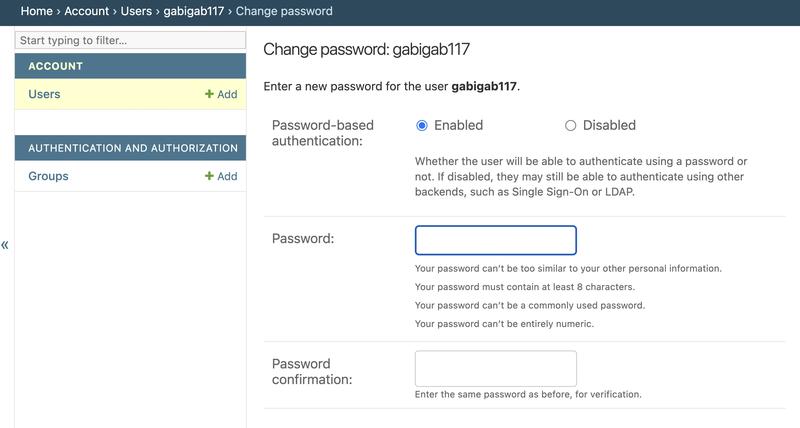 Formulaire change password django admin