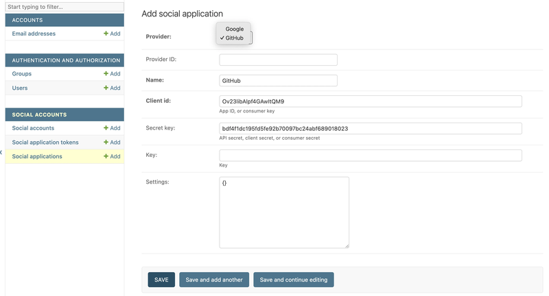 Github allauth admin